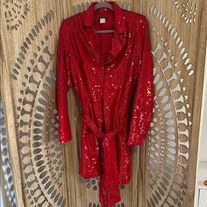 EUC Venus Red Sequin Belted Blazer M
